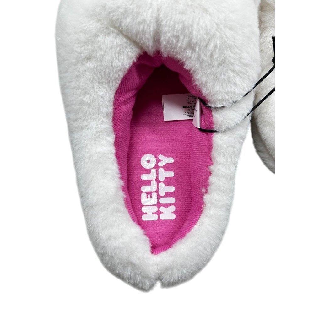 Hello Kitty Slippers Womens Size 9-10 White Pink Bow Plush House Shoes Sanrio - Picture 9 of 11